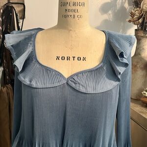 Derek Lam Blue Pleated Blouse
